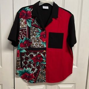 Vintage Remo Basic Multi Color Floral Print Pocket Collar Top Size 16W